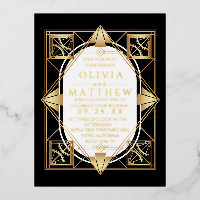 Foil Art Deco Modern Black and Gold Wedding 