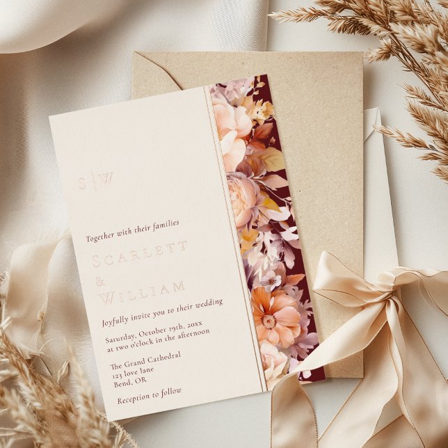 FOIL Autumn Burgundy Cream Modern Monogram Wedding (Creator Uploaded)