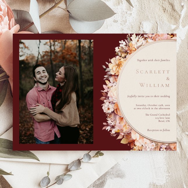 FOIL Autumn Burgundy Horizontal Photo Wedding (Creator Uploaded)
