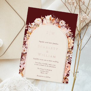FOIL Autumn Floral Burgundy Arch Monogram Wedding