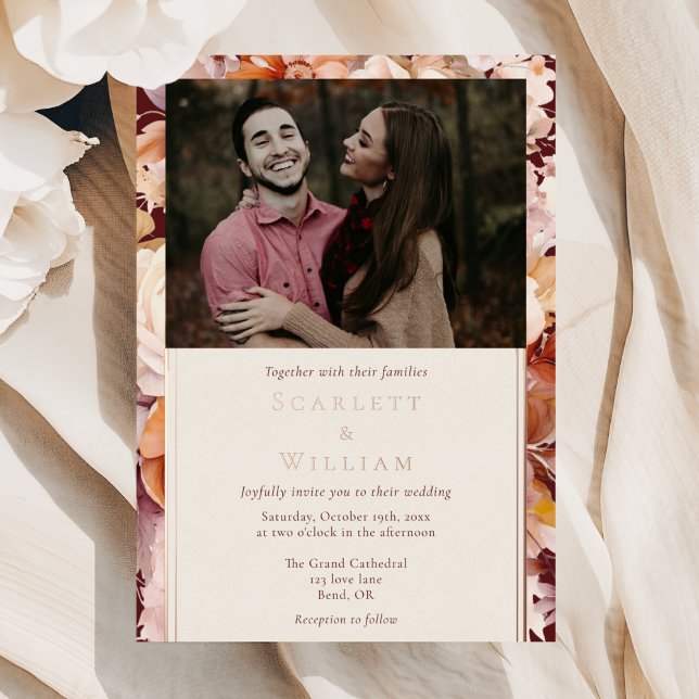 FOIL Autumn Floral Burgundy Classic Photo Wedding (Creator Uploaded)