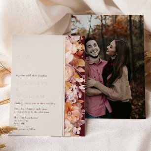 FOIL Autumn Floral Burgundy Monogram Photo Wedding