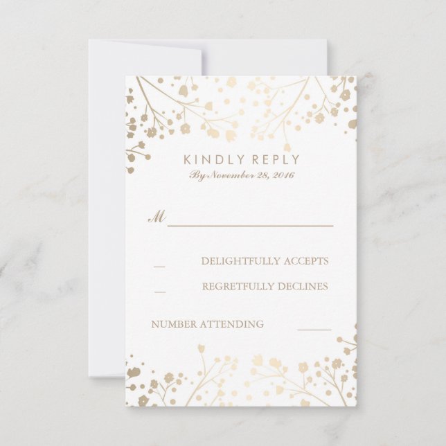 Foil Baby's Breath Wedding RSVP Cards (Front)