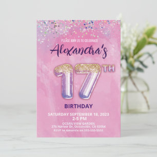 Foil Balloon 17th Birthday Invitation