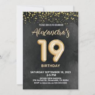 Foil Balloon 19th Birthday Invitation