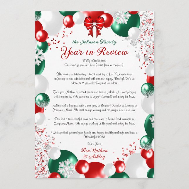 Foil Balloon Christmas Letter Template Stationary (Front)