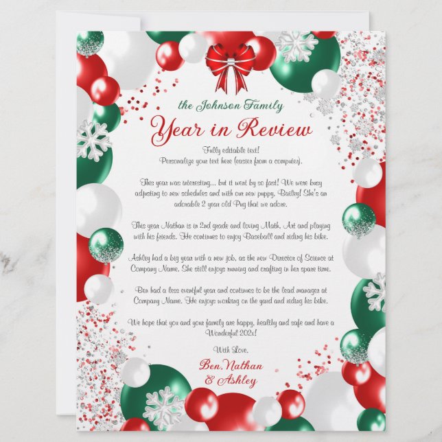 Foil Balloon Christmas Letter Template Stationary Custom Letterhead (Front)