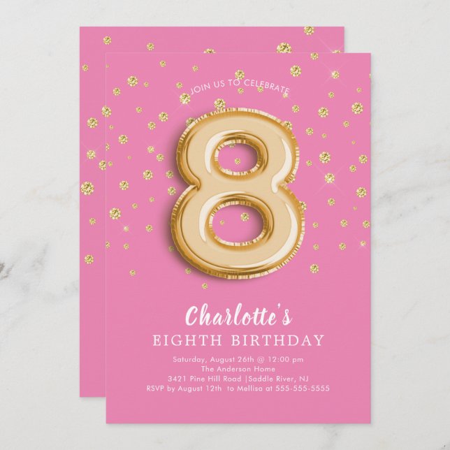 Foil Balloon Floral 8TH Birthday Invitation (Front/Back)