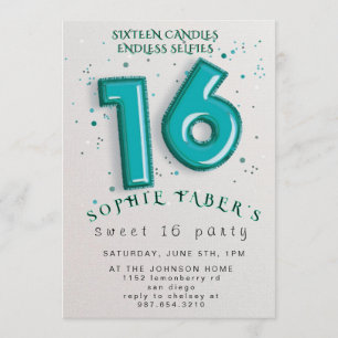 Foil Balloon Sweet Sixteen Birthday Party  Invitation