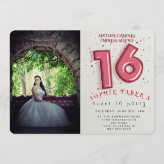 Foil Balloon Sweet Sixteen Birthday Party  Invitation