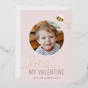 Foil Bee My Valentine Holiday Photo Card - Pink