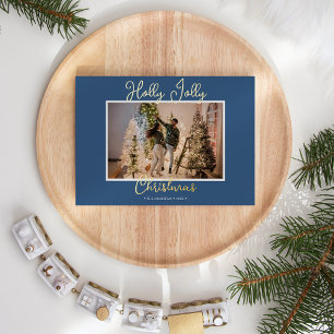 FOIL Blue Holly Jolly Christmas Photo and Letter