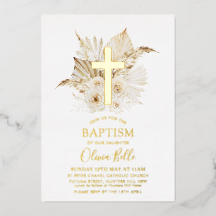 Foil Boho Dried Palm Floral Baptism Christening