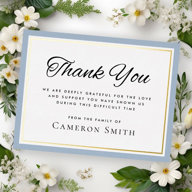 Foil border dusty blue sympathy thank you card (Creator Uploaded)