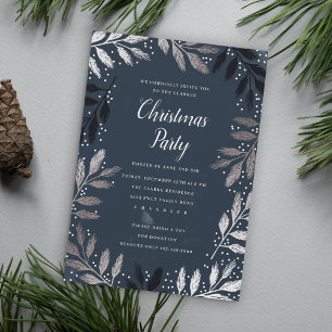 Foil Branch Frame Christmas Party Invitation