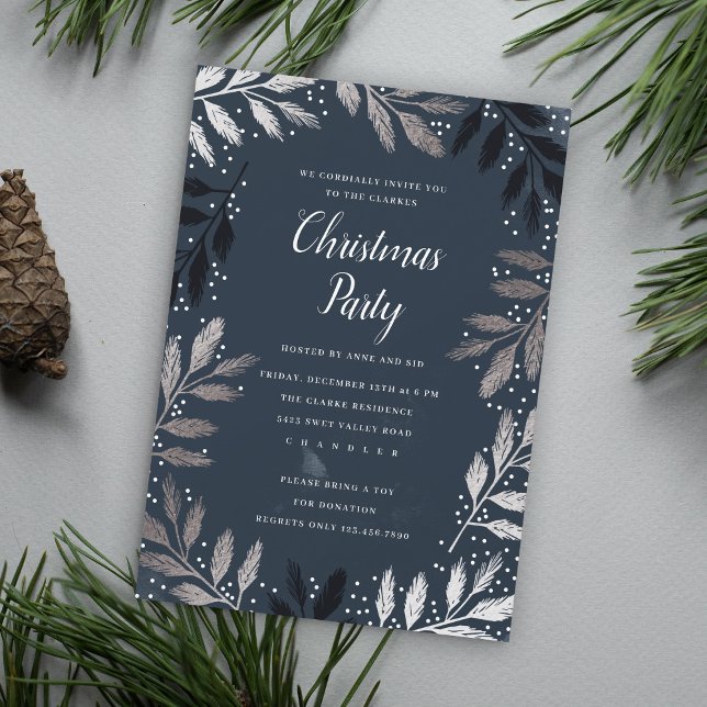 Foil Branch Frame Christmas Party Invitation (Creator Uploaded)