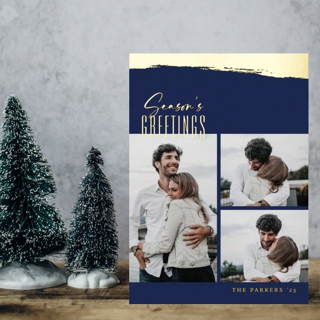 Foil Brushstroke Script Collage Christmas Card (Creator Uploaded)