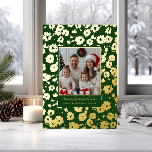 Foil Christmas Card Template 2 Photo Flower Green