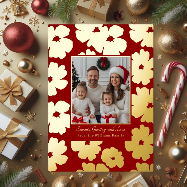 Foil Christmas Card Template Photos Holiday Red (Creator Uploaded)
