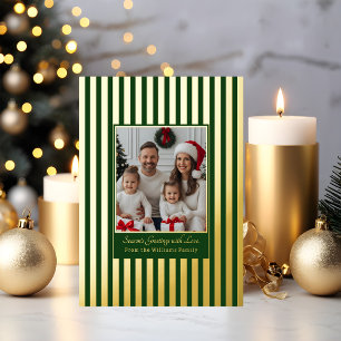 Foil Christmas Cards Template 2 Photo Green Stripe