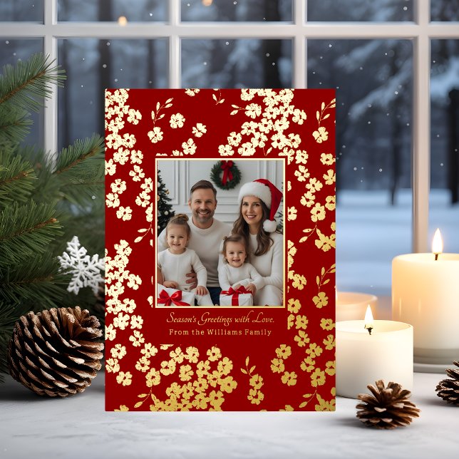 Foil Christmas Cards Templates 2 Photos Floral Red (Creator Uploaded)