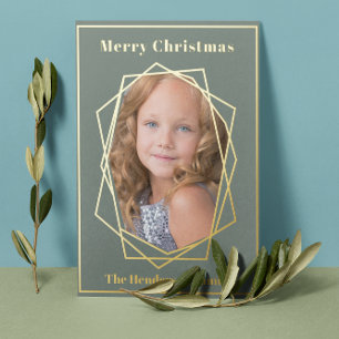 Foil Christmas Photo Red Berry Gold Geometric