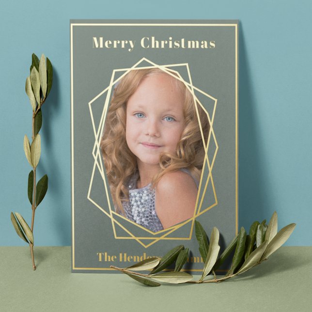Foil Christmas Photo Red Berry Gold Geometric (Creator Uploaded)