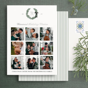 Foil Classic Monogram Wreath Crest Holiday Card