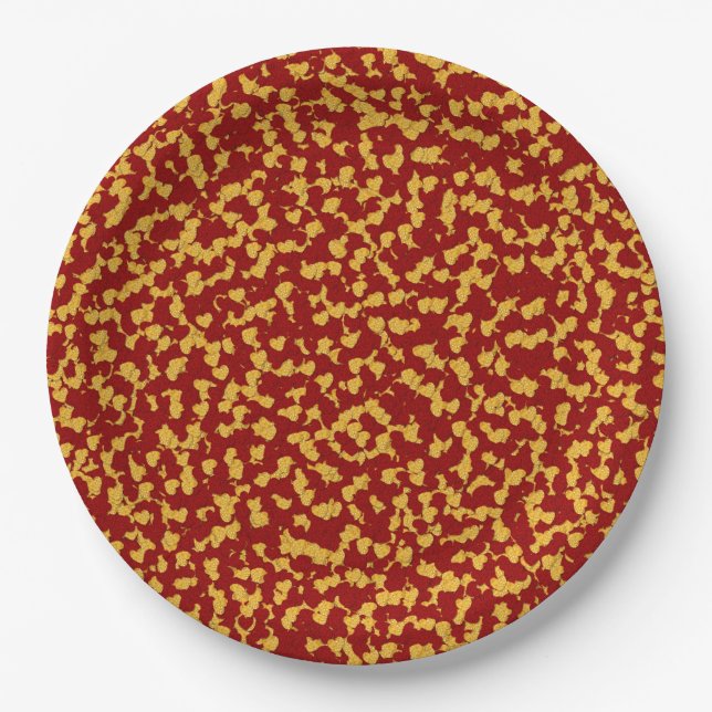Foil Confetti Hearts, Red-Gold-PAPER PLATES (Front)