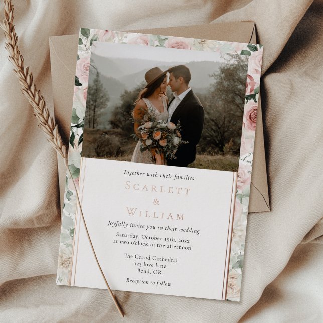 FOIL Dusty Rose Gold Vintage Classic Photo Wedding (Creator Uploaded)