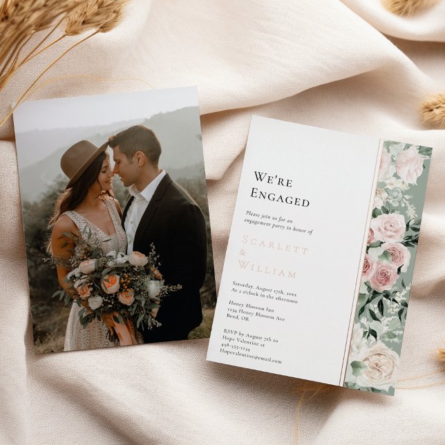 FOIL Dusty Rose Gold Vintage Photo We're Engaged (Creator Uploaded)