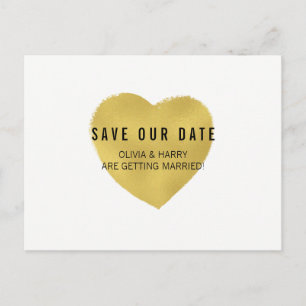 Foil Effect Gold Heart   Save The Date Postcard