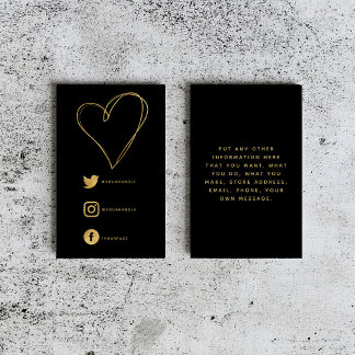 Foil effect heart and social links black thank you enclosure card
