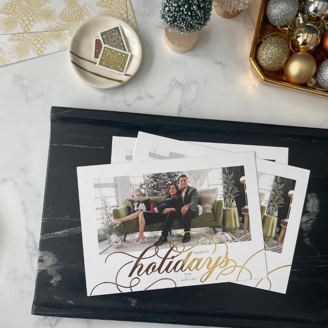 Foil Elegant Flourish Formal Script Holiday Photo (Creator Uploaded)