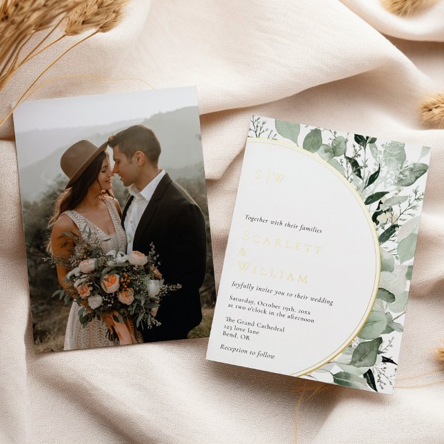 FOIL Eucalyptus Gold Monogram Photo Wedding (Creator Uploaded)