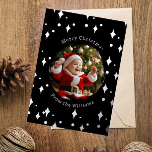 Foil First Christmas Card Two Photos Baby Black