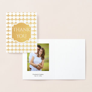 Foil Fleur de Lis Wedding   Bridal Thank You Photo Card