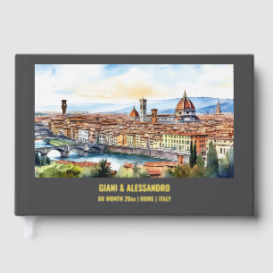 Foil Florence watercolor destination wedding gray Guest Book