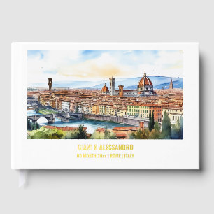 Foil Florence watercolor destination wedding white Guest Book