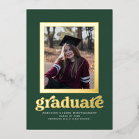 Foil Frame on Green Graduation Announcement