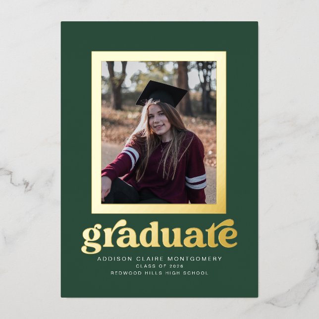 Foil Frame on Green Graduation Announcement (Front)