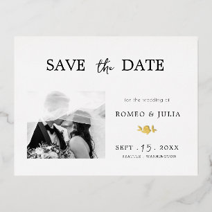 Foil Gilded Romantic Simple Black&White Photo Holiday Postcard