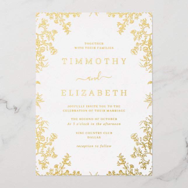 Foil Gold Floral Elegant Wedding Foil Invitation (Front)