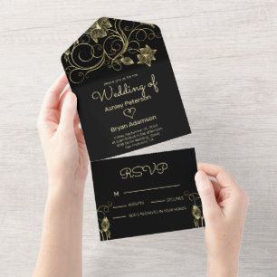 Foil Gold Flowers Wedding Invitation