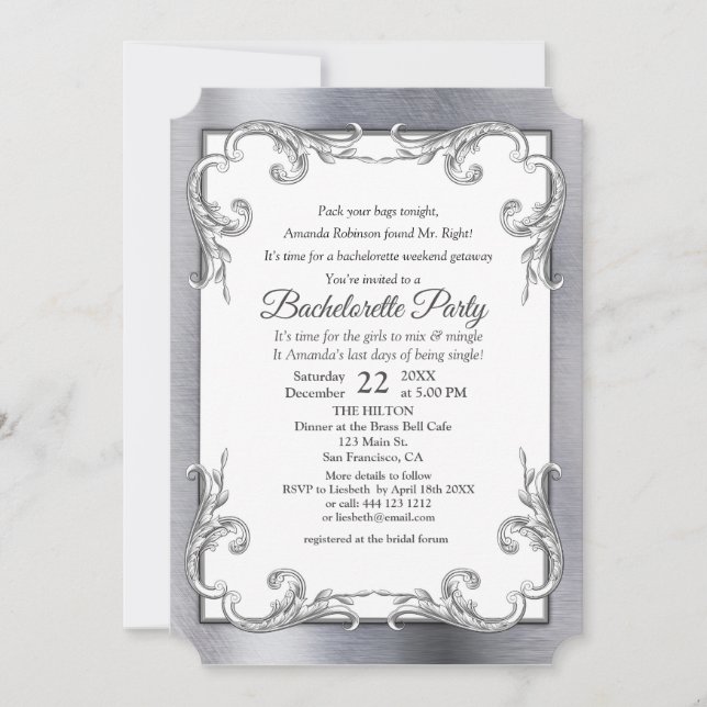 Foil-Gold-Silver-Brass Bachelorette Party Invitation (Front)