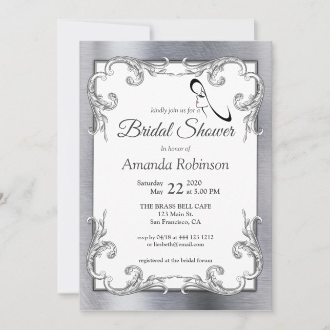 Foil-Gold-Silver-Brass Bridal Shower Invitation (Front)