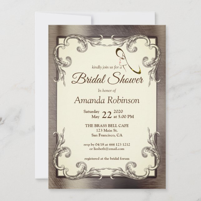 Foil-Gold-Silver-Brass Bridal Shower Invitation (Front)