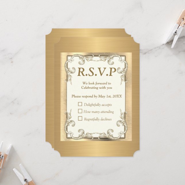 Foil-Gold-Silver-Brass RSVP card (Front/Back In Situ)