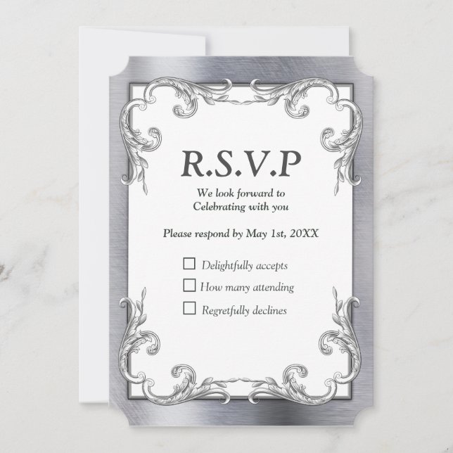 Foil-Gold-Silver-Brass RSVP card (Front)