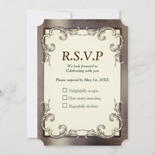 Foil-Gold-Silver-Brass RSVP card (Front)